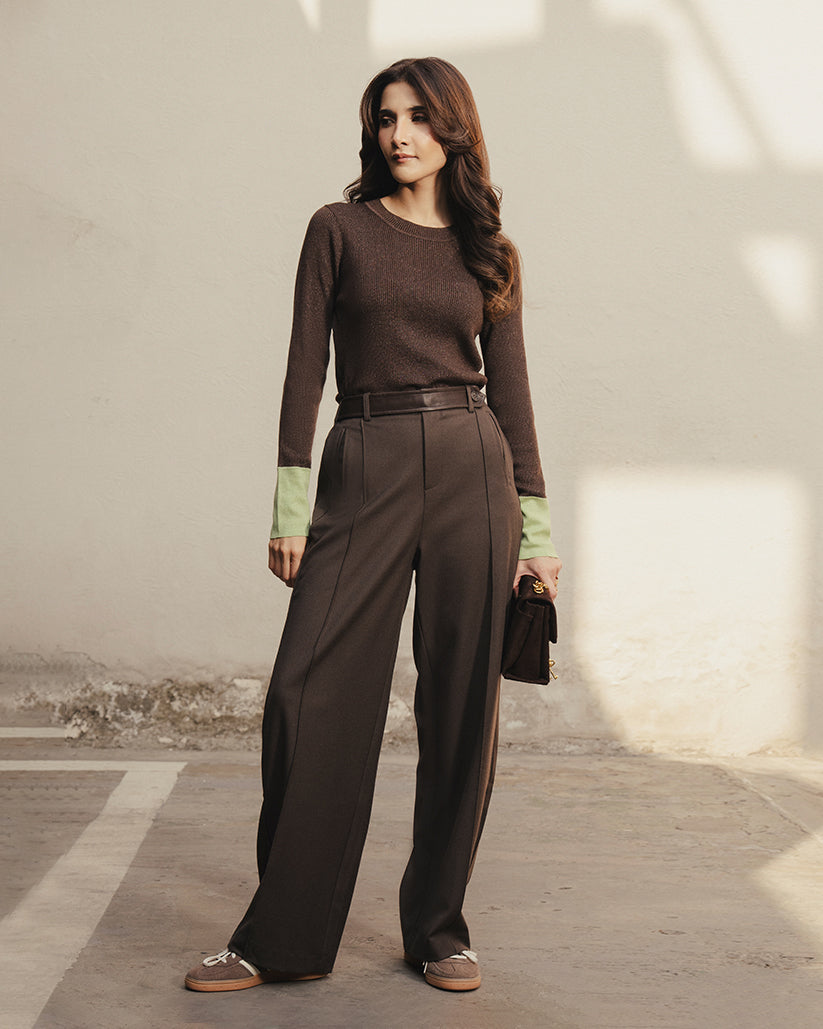 Brown Ribbed-Knit