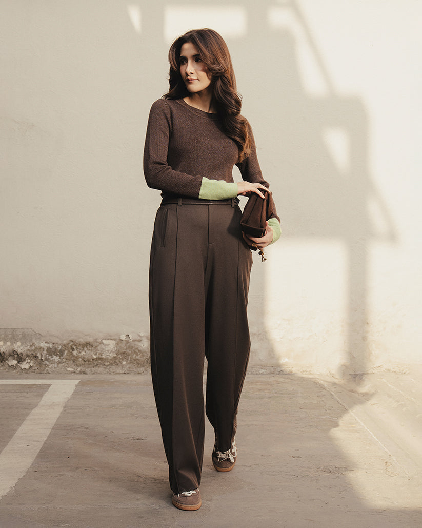 Brown Ribbed-Knit